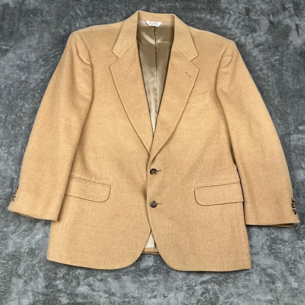 Stuart Hughes Mens 42S 100% Camel Hair Blazer Jacket Tan Two Button Made in USA